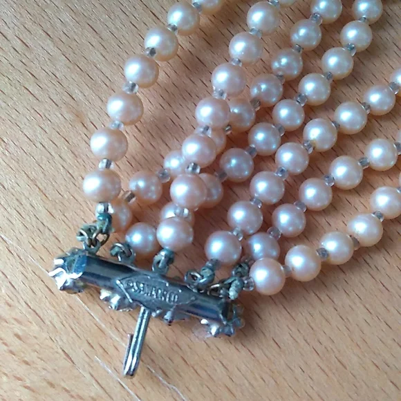 RARE SANDOR 7-Layer Glass Pearl Choker w L W PARIS Cut Steel Slide Buckle - Picture 12 of 16